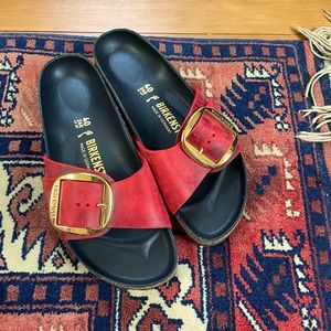 Birkenstock Madrid big buckle in fire red sandals